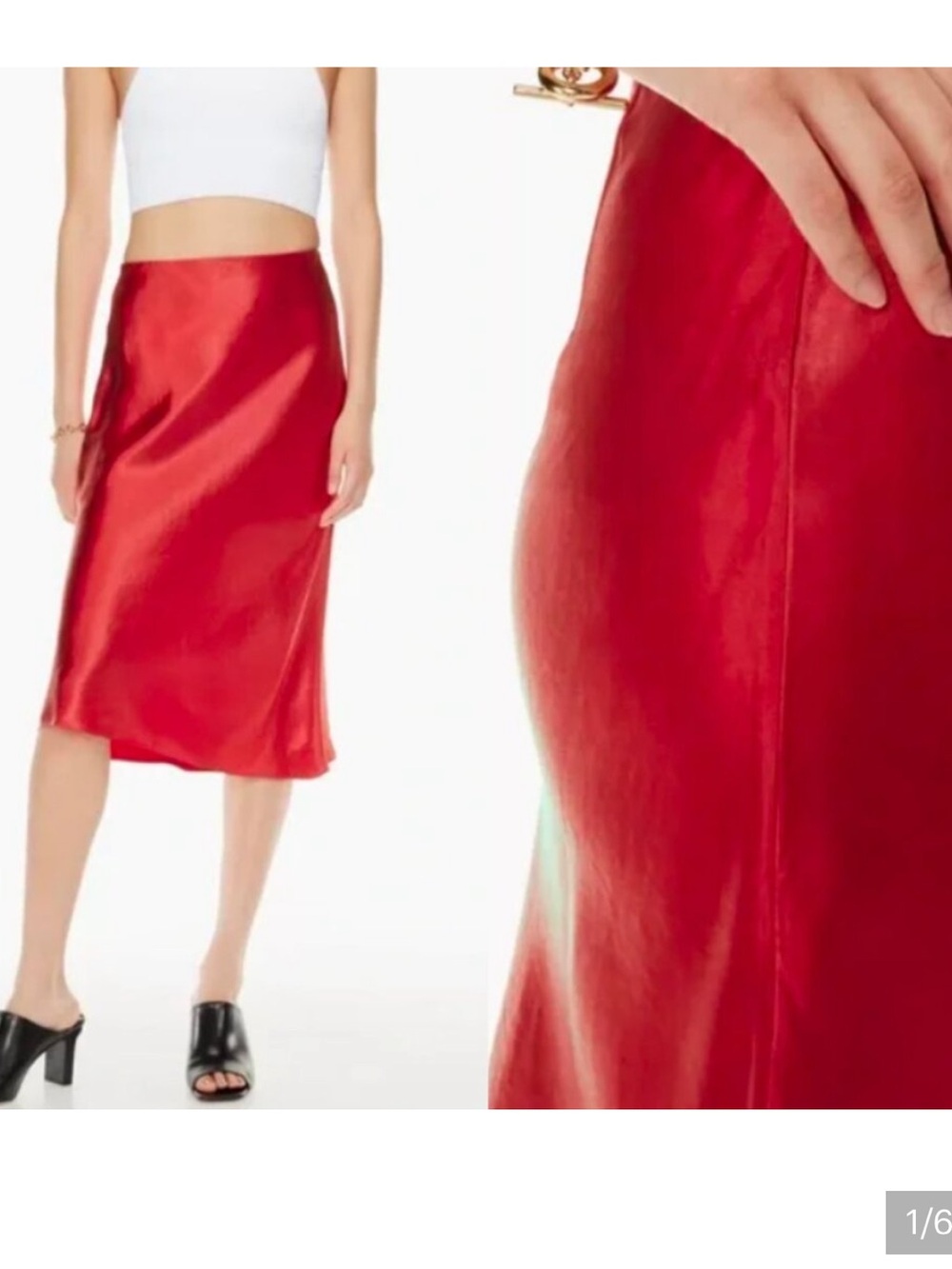 Babaton by Aritizia Cherry Red satin Midi Slip Skirt Size 8 Satin